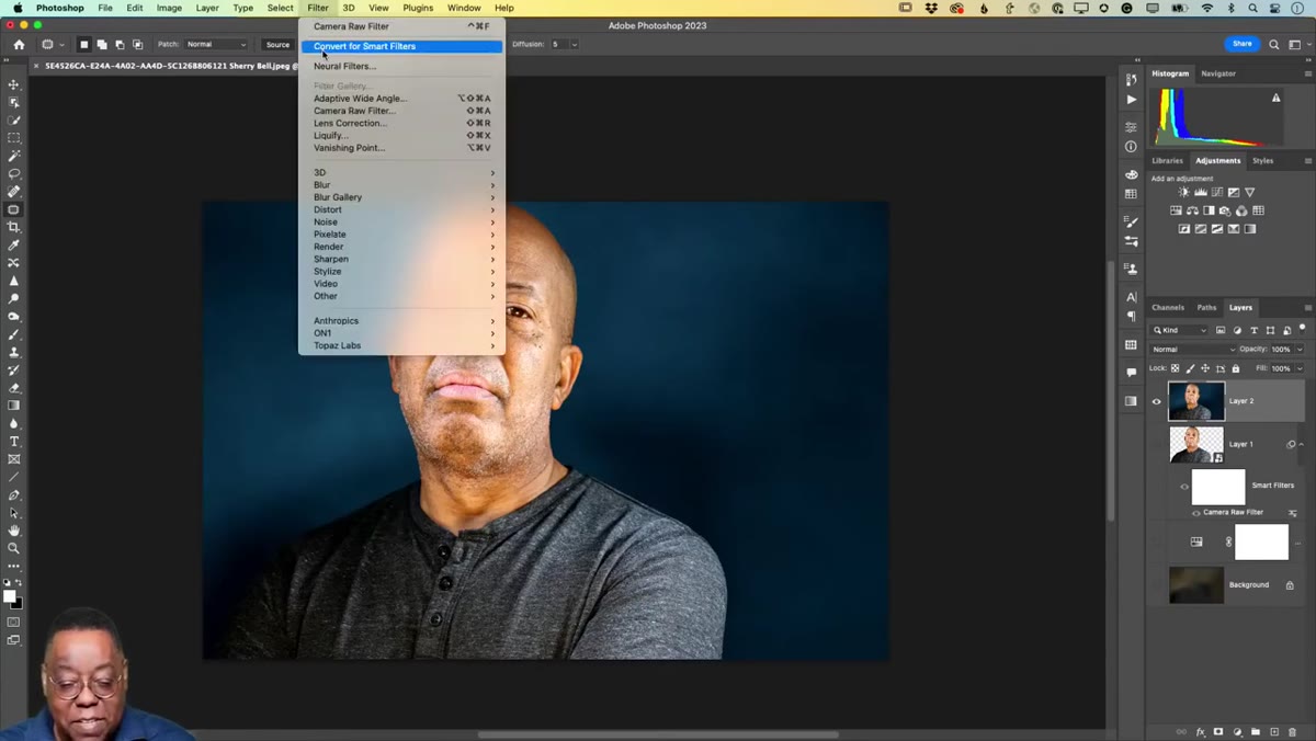 Converting the portrait layer to a Smart Object in Photoshop