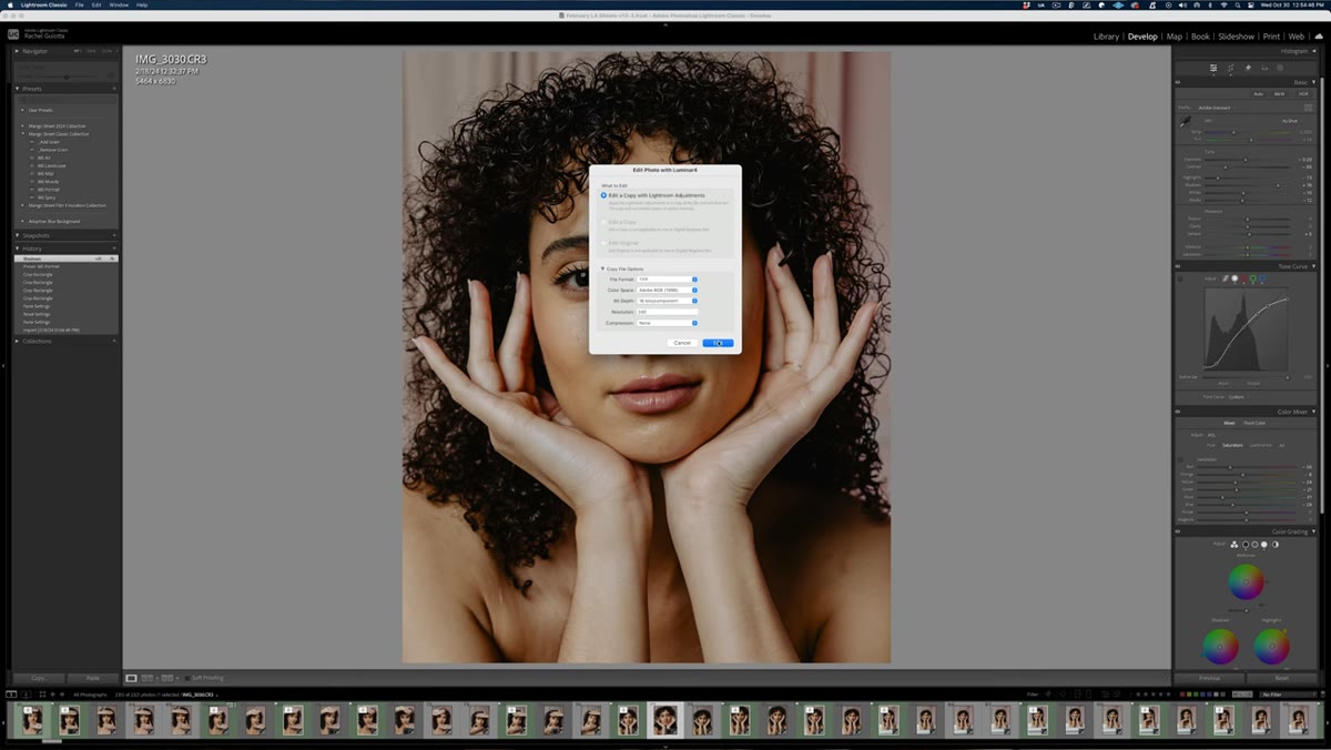 Luminar 4 Portrait section open with AI Skin Enhancer slider raised