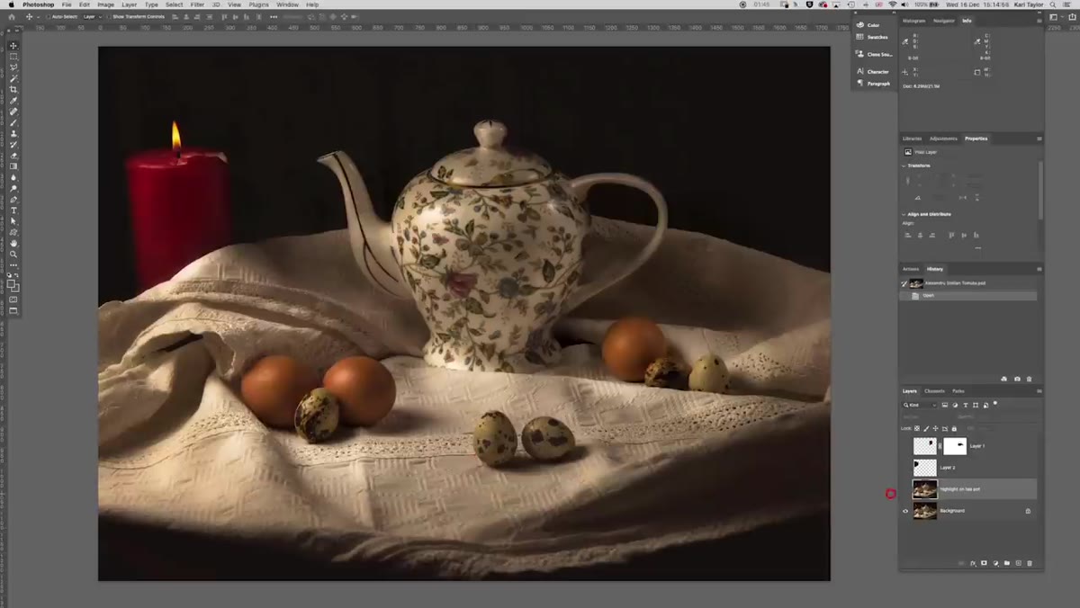 Teapot with blown highlight visible before adjustment