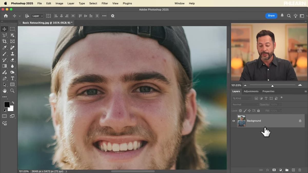 New layer created above background layer in Layers panel