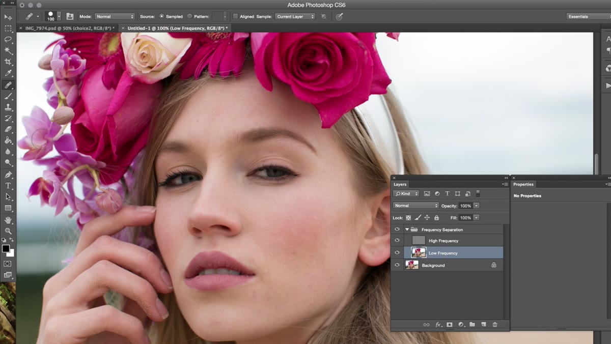 Healing brush active on the high-frequency texture layer