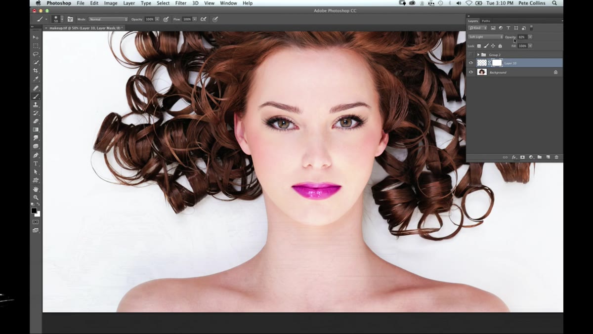 Opacity slider on lip layer being lowered
