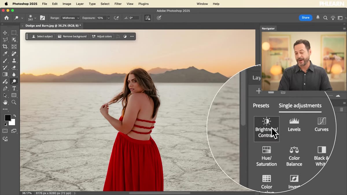 Brightness and Contrast adjustment layer added in Layers panel