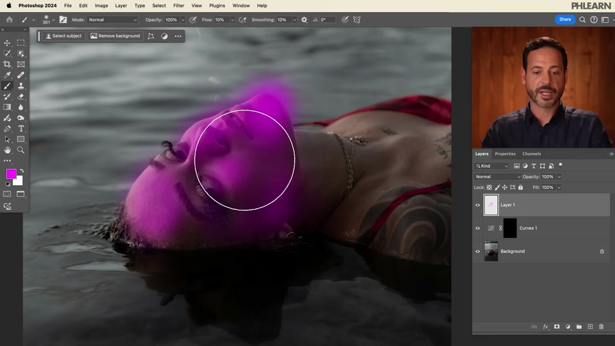 White brush strokes visible on black layer mask thumbnail