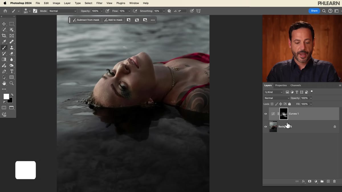 Second Curves adjustment layer added, curve pulled downward