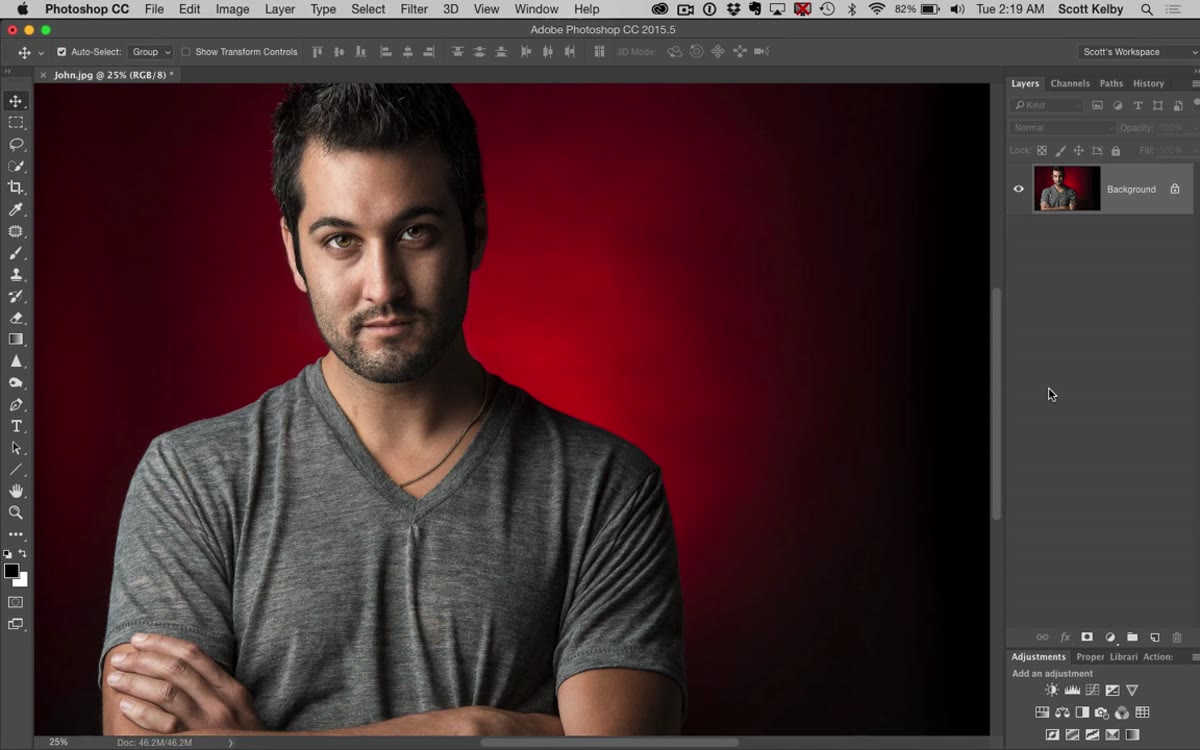 Before and after view of portrait with subtle facial adjustments applied