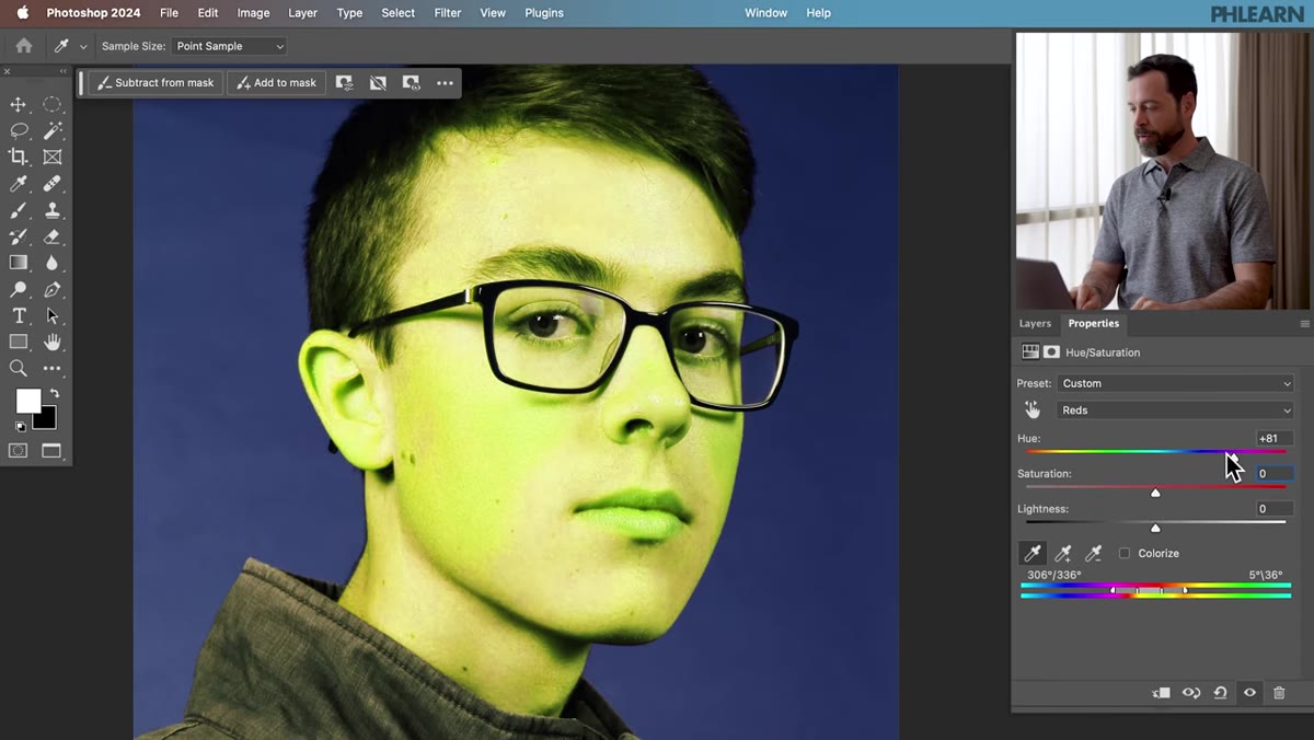 Hue slider being adjusted slightly right toward orange