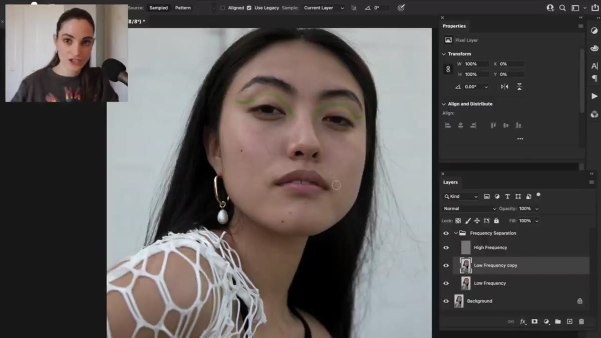 High-frequency texture layer selected in Photoshop layers panel