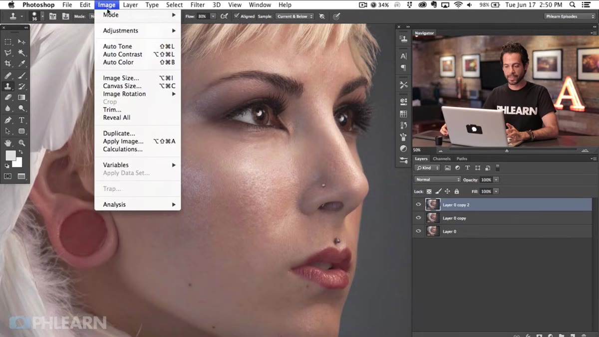 Apply Image dialog with layer and blending mode settings visible