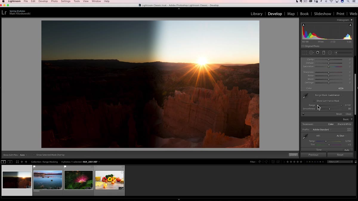 Right Range handle pulled left, gradient fading from bright areas