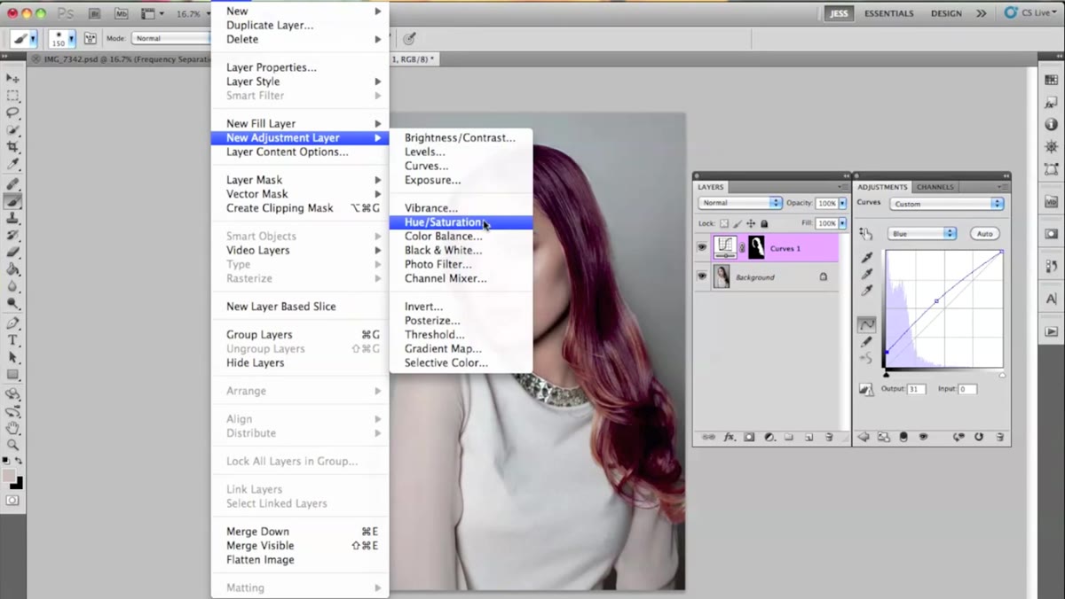 Hue/Saturation layer being clipped to Curves layer