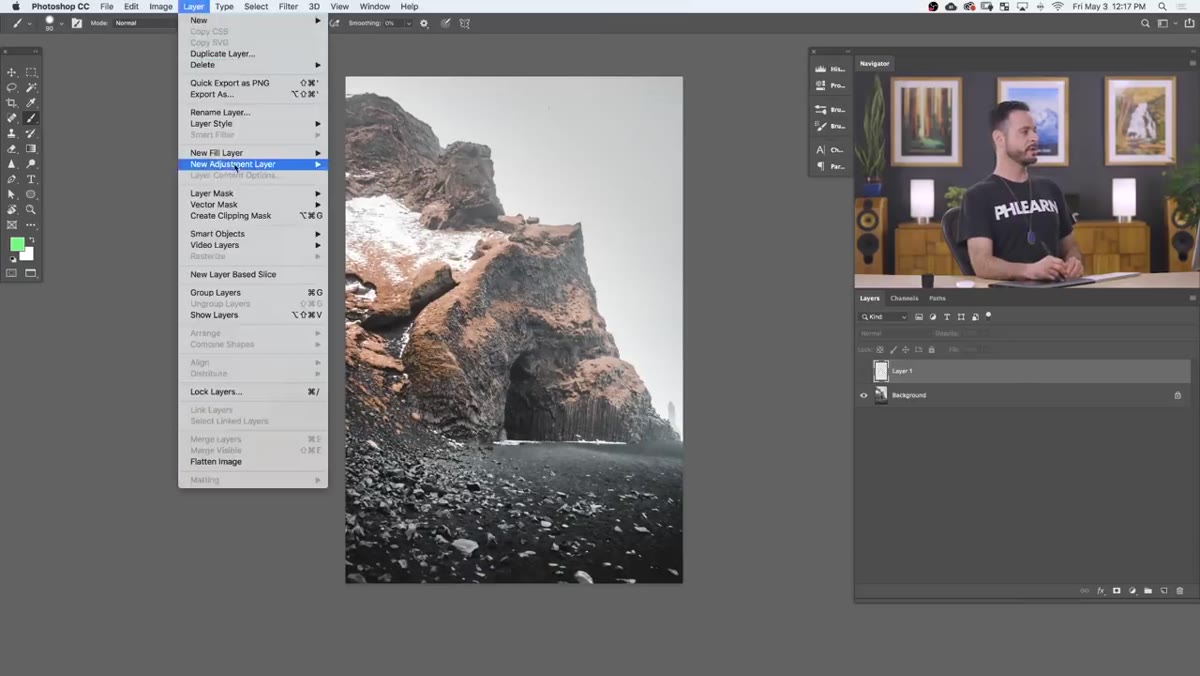New Levels adjustment layer dialog open in Photoshop