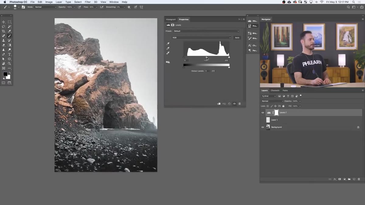Midpoint slider being pushed left in Levels to brighten