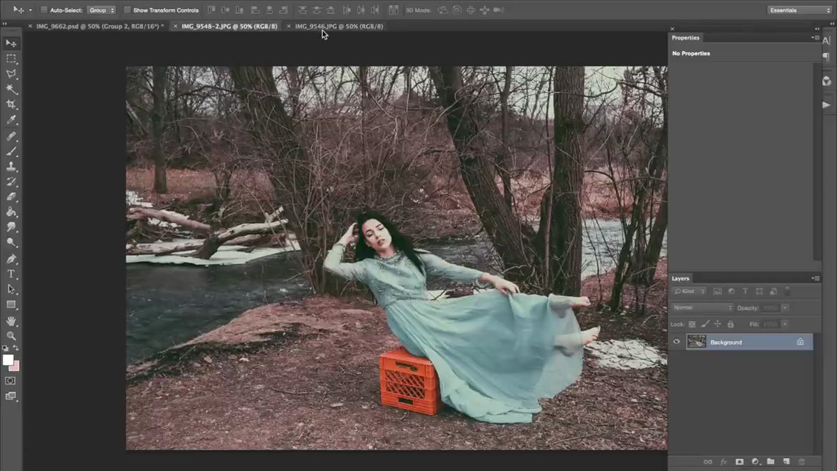 Two images open side by side in Photoshop before compositing