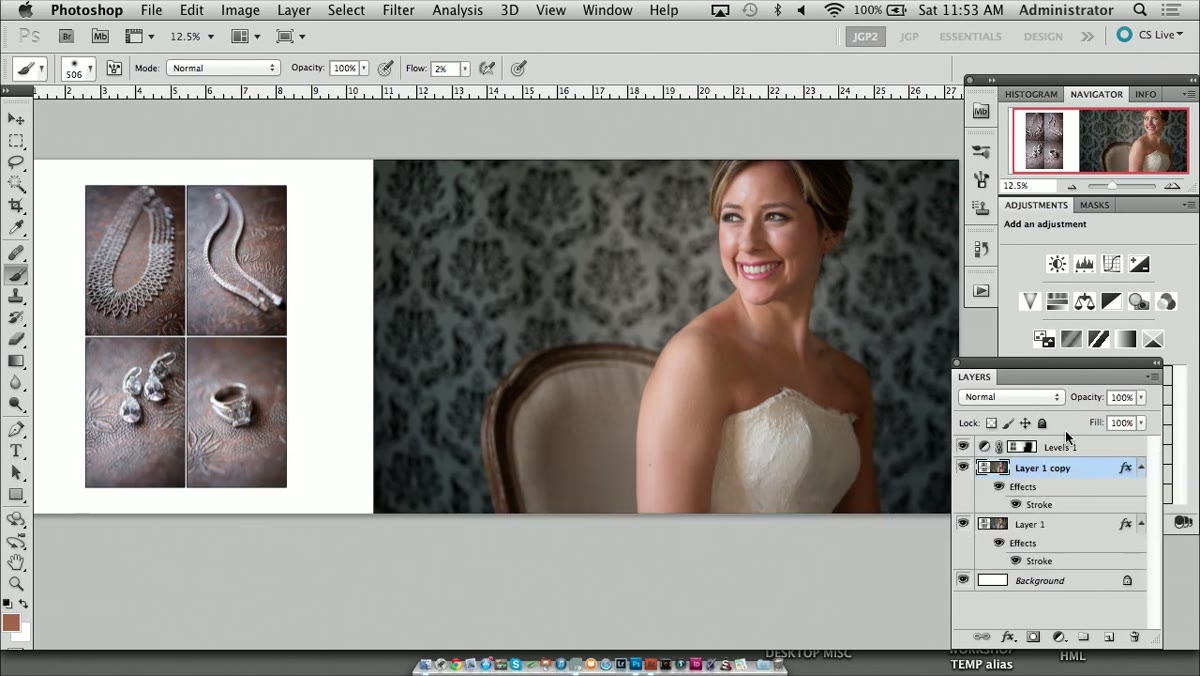 Liquify filter open with warp tool adjusting subject&rsquo;s arm