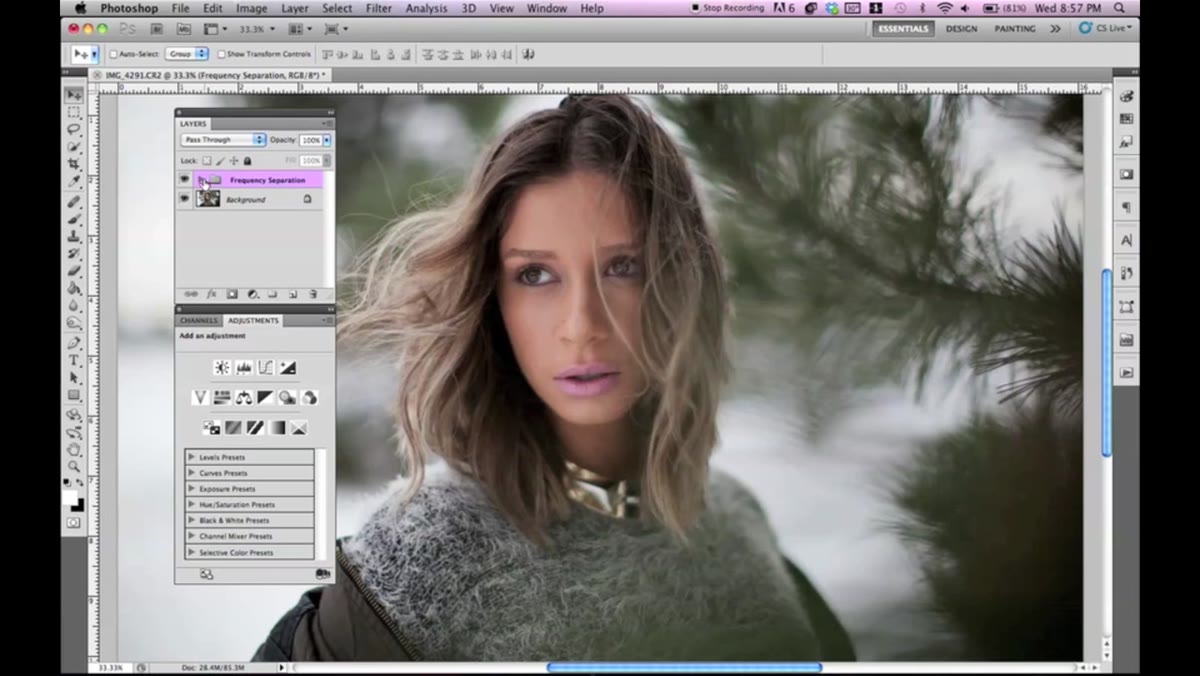 Frequency separation layers already set up in Layers panel