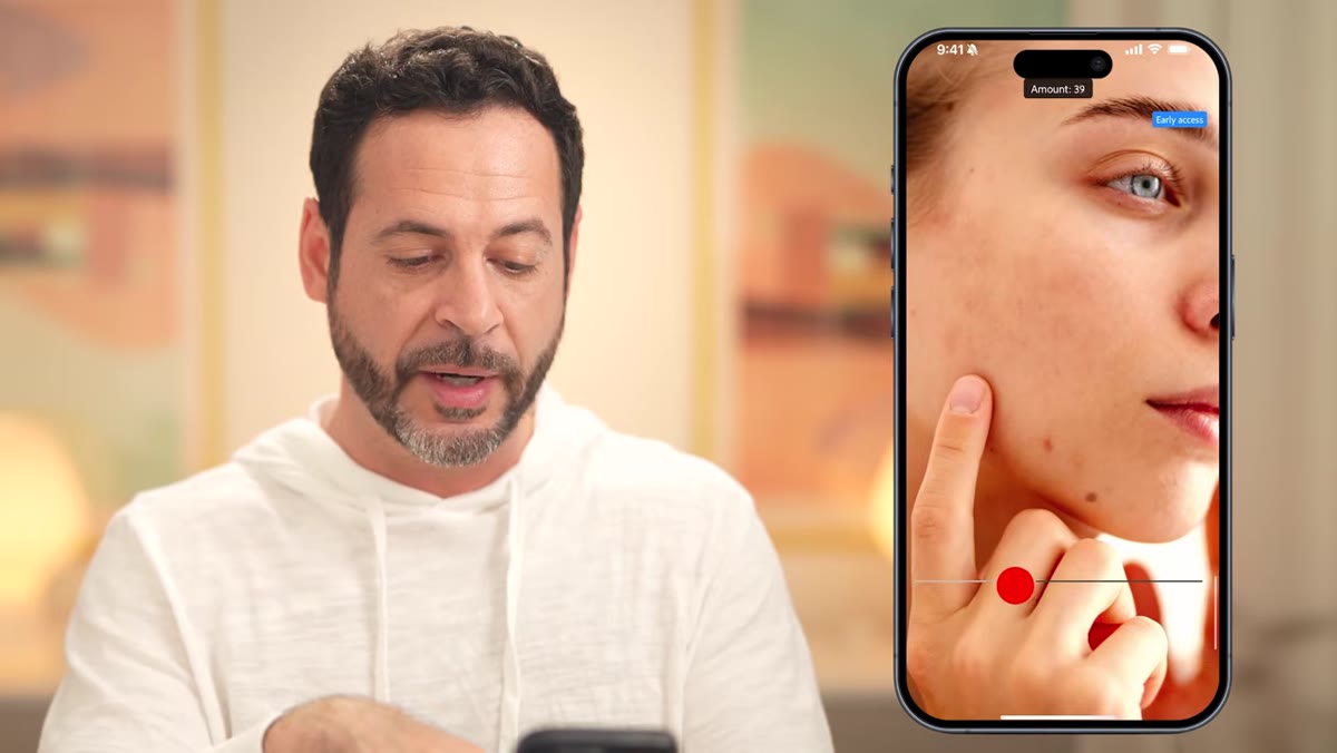 Amount slider being adjusted, blemishes fading in and out