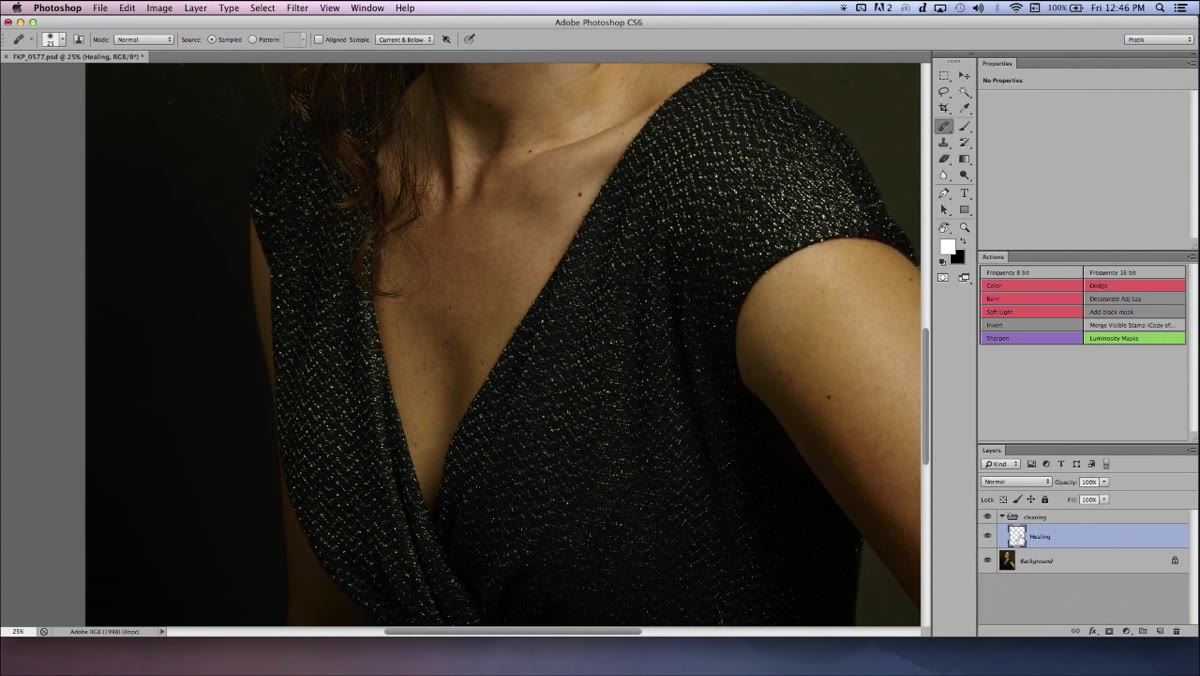 Blank healing layer selected above background layer in Layers panel