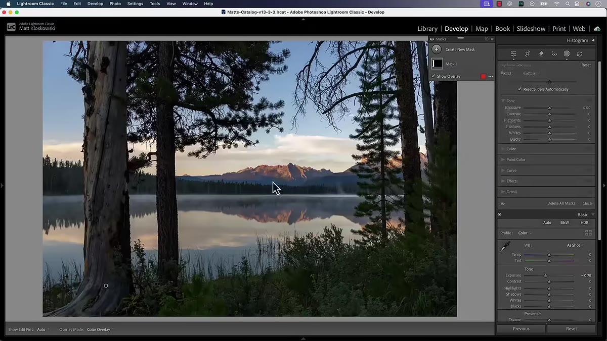 Adjustment sliders active on isolated subject mask