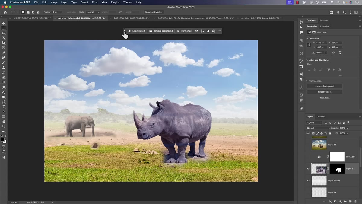 Contextual taskbar with Harmonize button highlighted