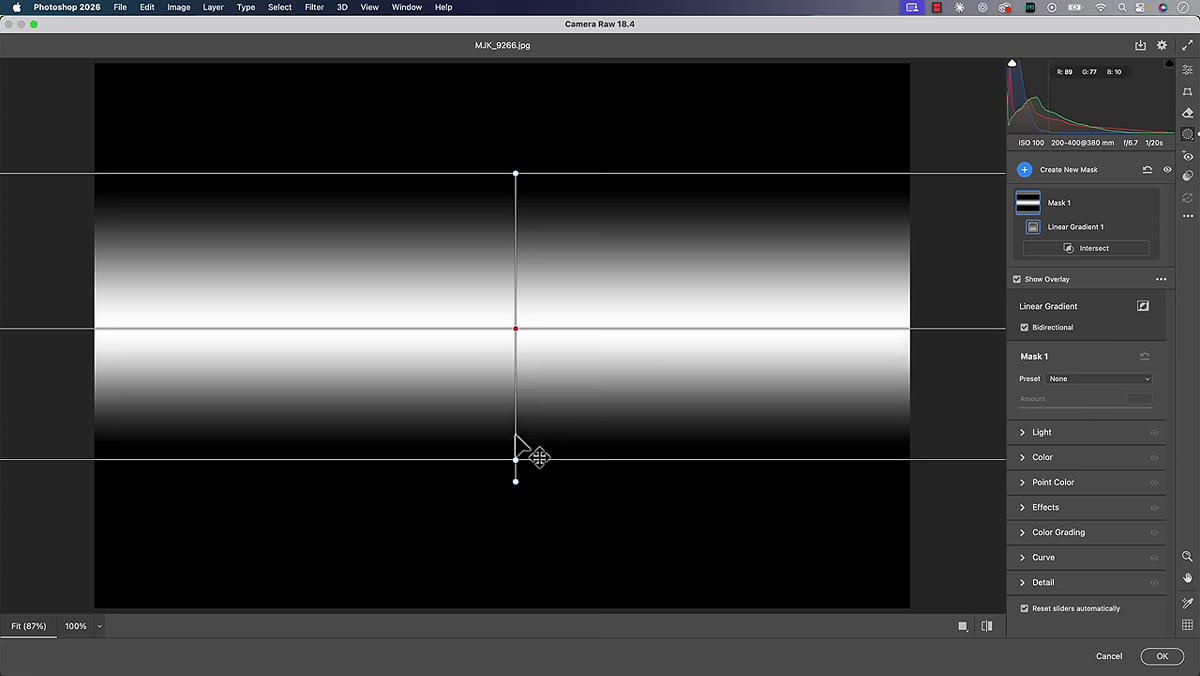 Dragging top and bottom gradient handles independently