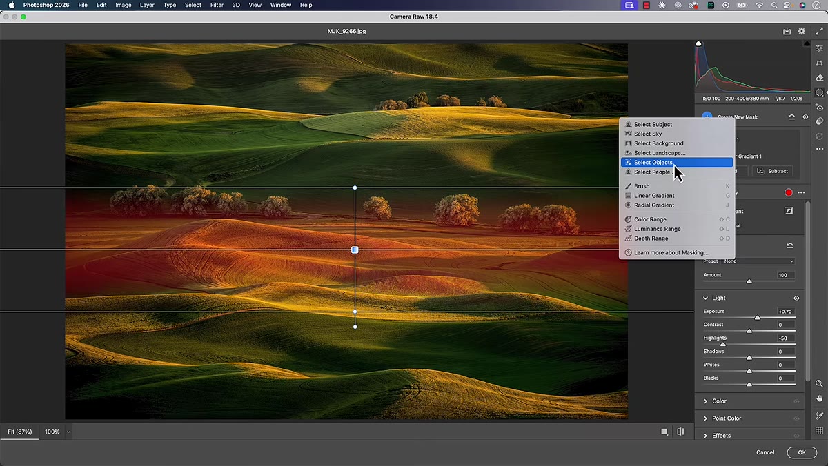 Second linear gradient being added across a different area of the photo
