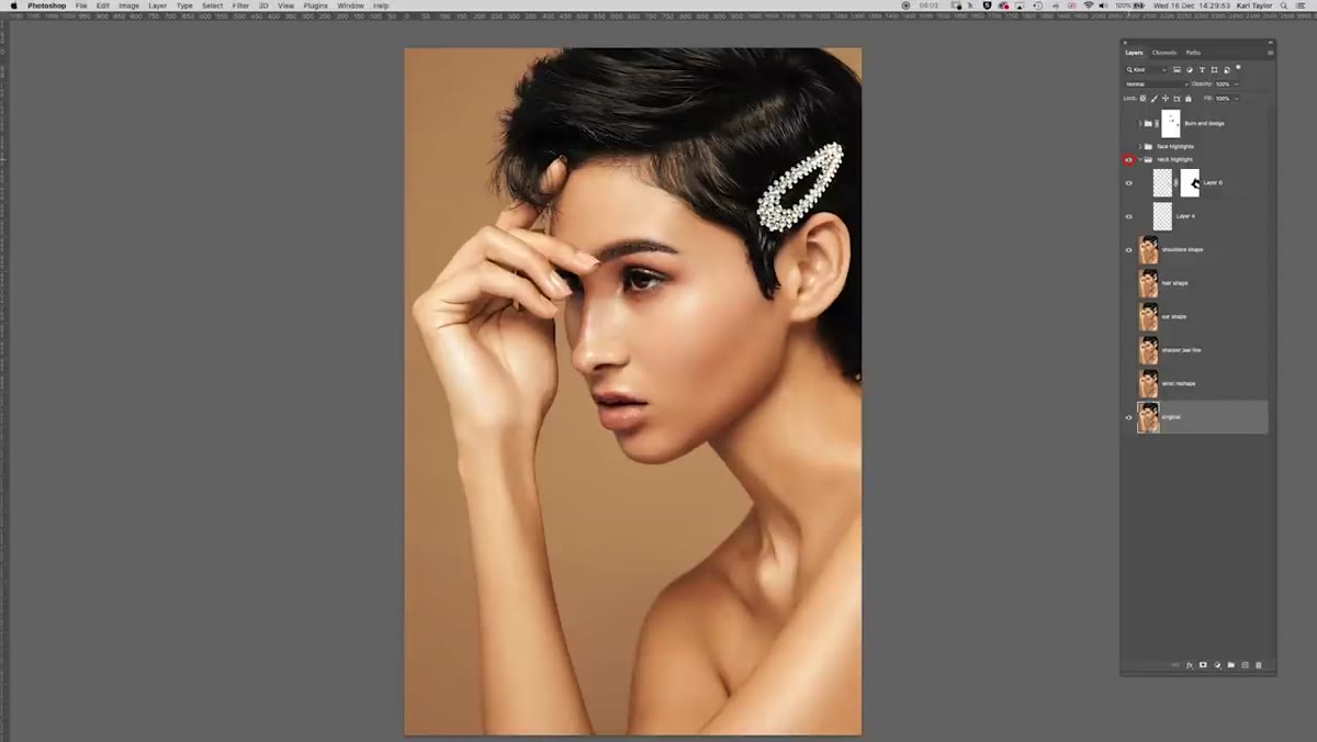 Neck highlight layer toggled on showing brightness reduction