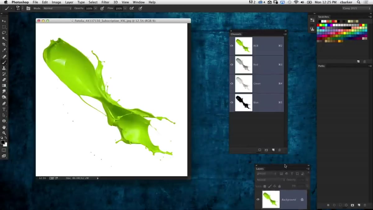 Paint splatter image on white background in Photoshop