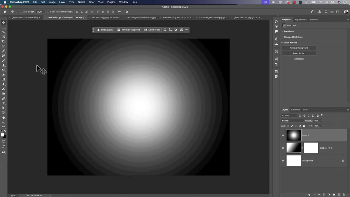 Photoshop open with Camera Raw filter menu visible