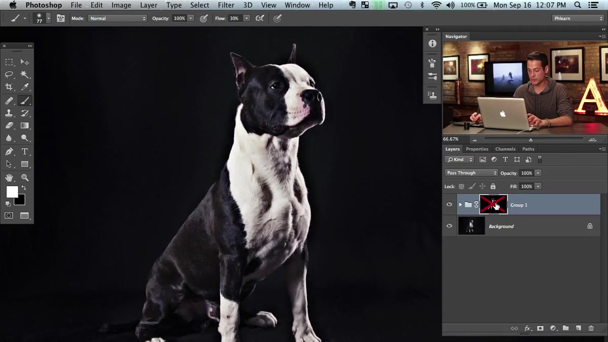 Before and after comparison with layer mask toggled on and off