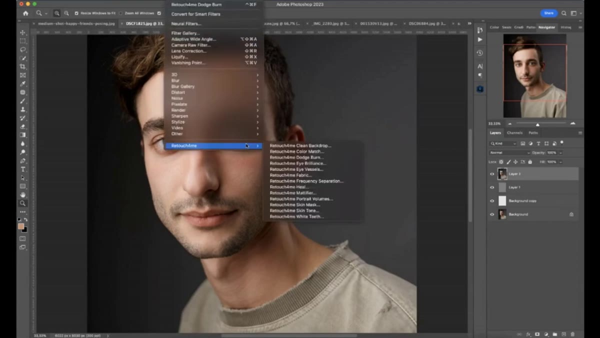 Portrait volumes plugin preview showing before and after on merged image