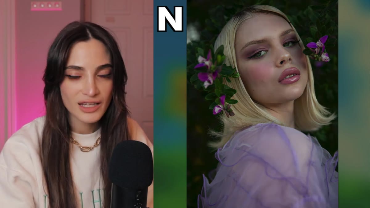 Zoomed comparison showing eyeshadow blending corrected in after image