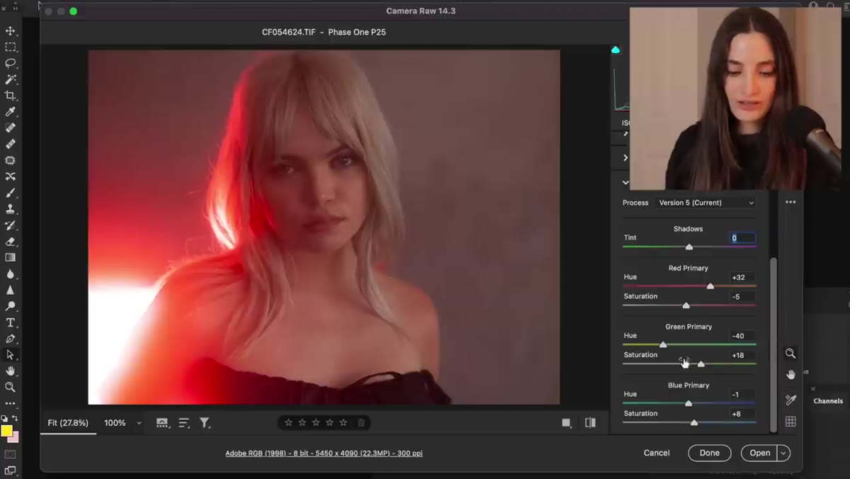 Before and after comparison visible in Camera Raw preview