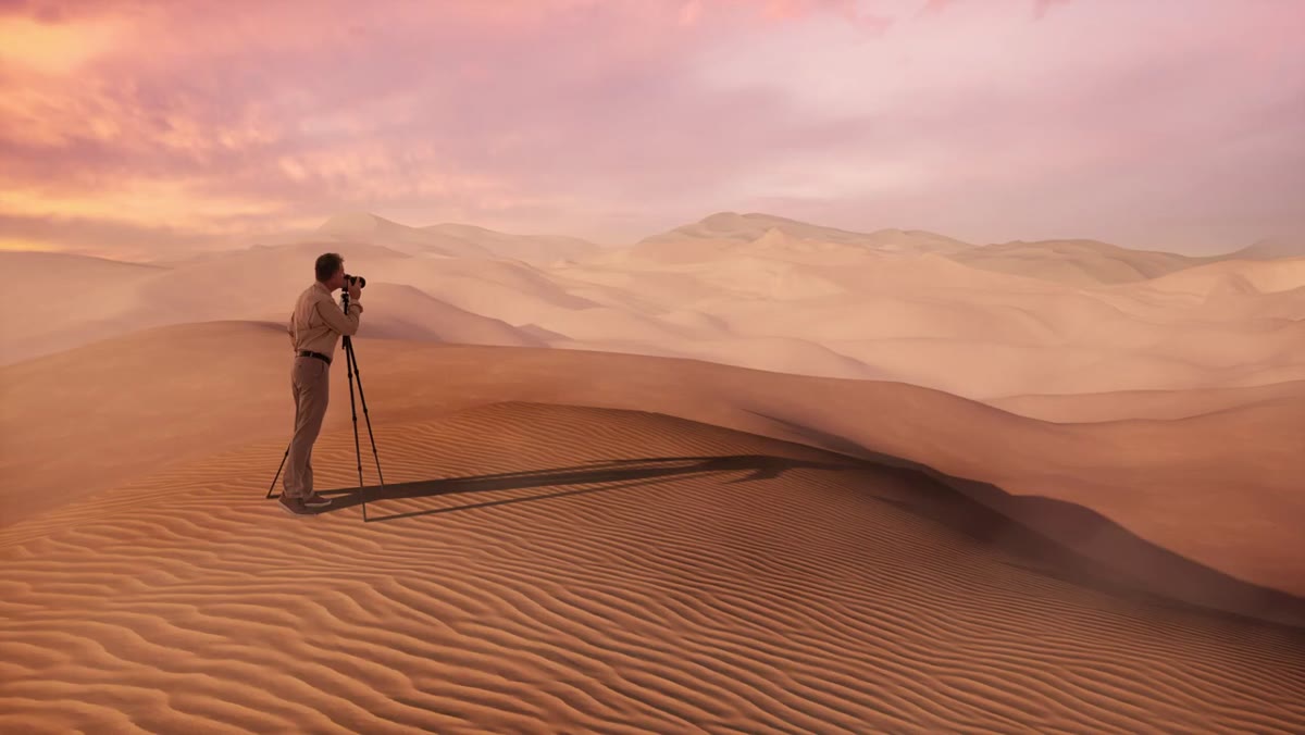 Completed Star Wars scene showing spaceship, dunes, and dramatic sky