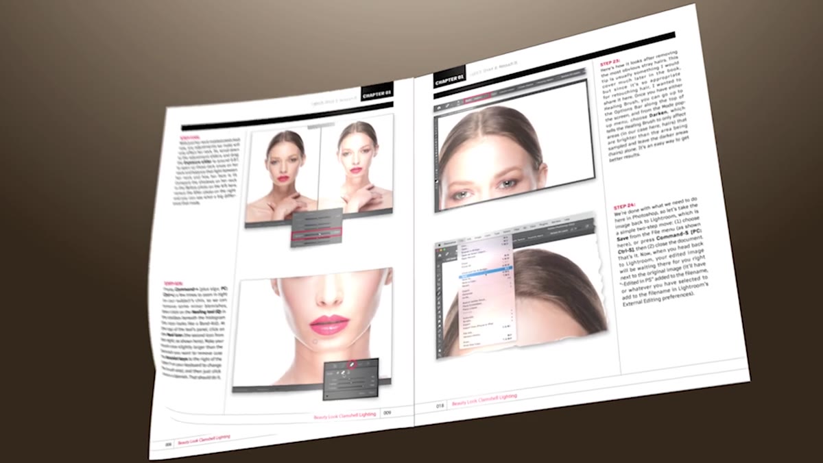 Portrait retouching steps applied sequentially in Photoshop